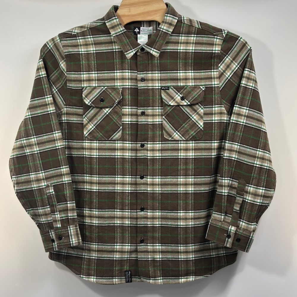 LRG Heavy Flannel Shirt Mens 2XL Green Brown Plaid Overshirt Streetwear - Picture 4 of 6